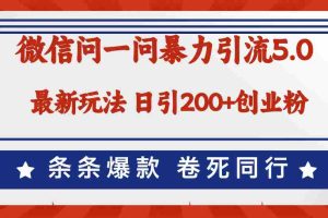 （12240期）微信问一问最新引流5.0，日稳定引流200+创业粉，加爆微信，卷死同行