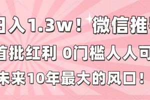 （16969期）日入1.3w！微信推客，首批红利，未来10年最大的风口，0门槛，人人可做！